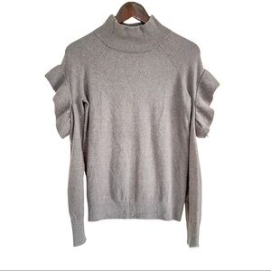 Chelsea28 Grey Ruffle Sleeve Shoulder Cut Out Sweater